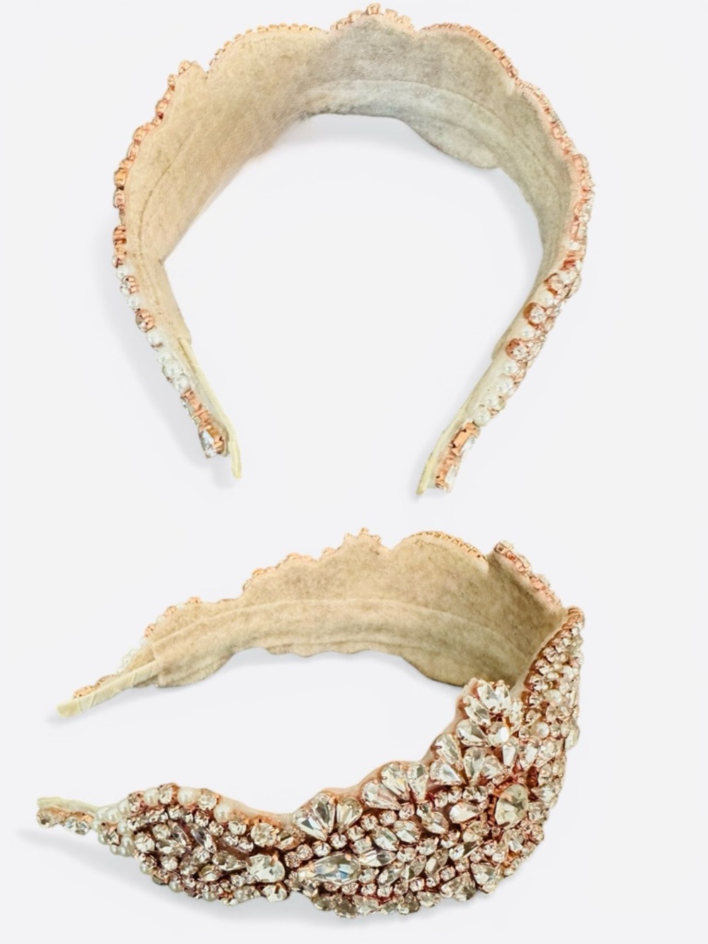 Rose Gold Bridal Crown: Rhinestone & Pearl Tiara Headband - Picture 9 of 10